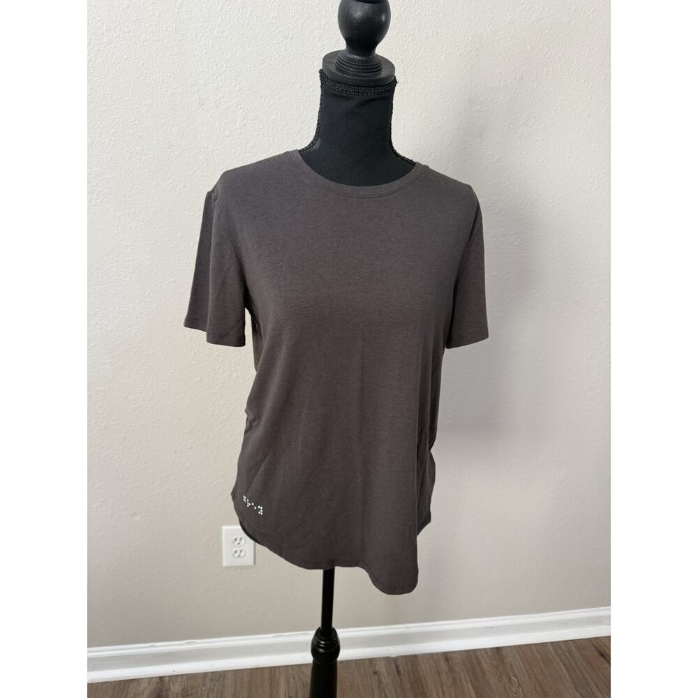 Two Blind Brothers Charcoal Grey Bamboo Blend Braille Hem Crew Neck Tee Shirt L